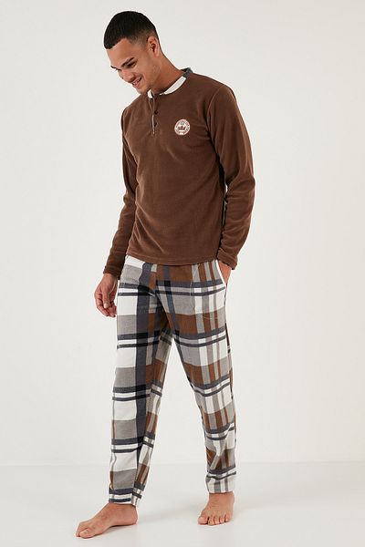 Buratti Ανδρικές πιτζάμες Winter Fleece - Crew Neck, Soft Texture, Regular Fit 6096