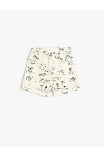 Koton Λινό σορτς με στάμπα Palm Tree - Ελαστική μέση και τσέπη