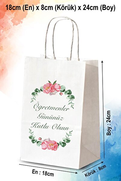 nna tasarım 5 Adet Öğretmenler Günü Çift Yön Baskılı Hediyelik Kağıt Çanta/poşet 18x8x24 Cm(BC45-5)