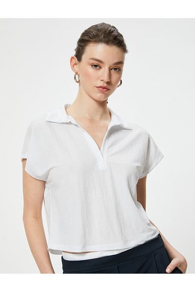 Koton Crop-T-Shirt mit Hemdkragen - kurzärmlig