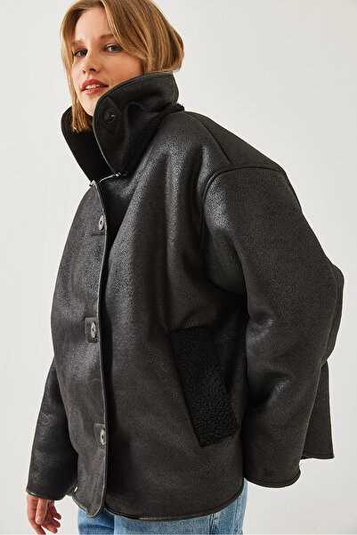 Bianco Lucci Women's Laminated Plush Coat 60351155