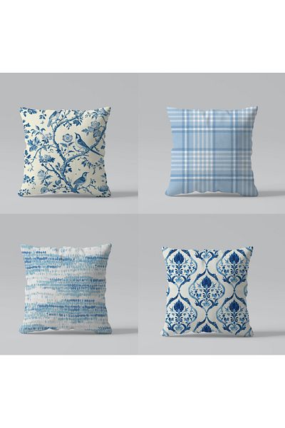 Karma Home Set de huse de pernă Serenat albastru elegant, imprimat digital pe două fețe
