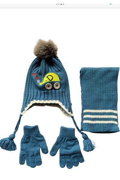 Kitti Blue Acrylic Beanie Scarf and Gloves for Boy 4-8 Years Old Set of 3