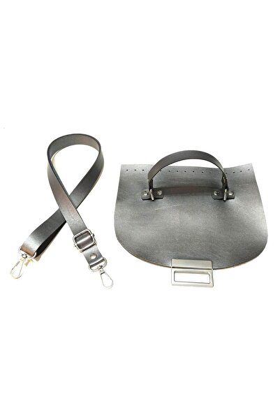 FERİHA HOBİ AKSESUAR حقيبة جلدية محبوكة بتفاصيل فضية - غطاء وحزام (22 سم و 12...