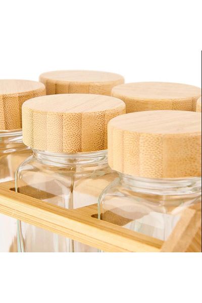 Hayveys 6 Piece Glass Spice Set Jar with Bamboo Stand