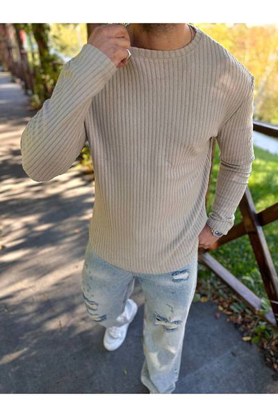 elkumoda Βαμβακερό φούτερ με ραβδώσεις με λαιμόκοψη - μακρυμάνικο, απαλή υφή, που δεν κολλάει