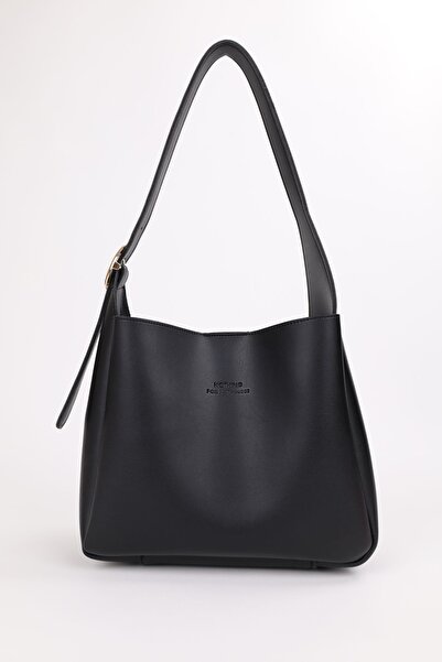 NOTHING Black Women's Bag - Gold Buckle, Cross Adjustable Belt Strap