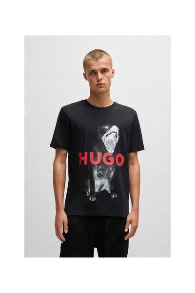HUGO Hayvan Grafikli Normal Kesim Pamuk Penye Tişört