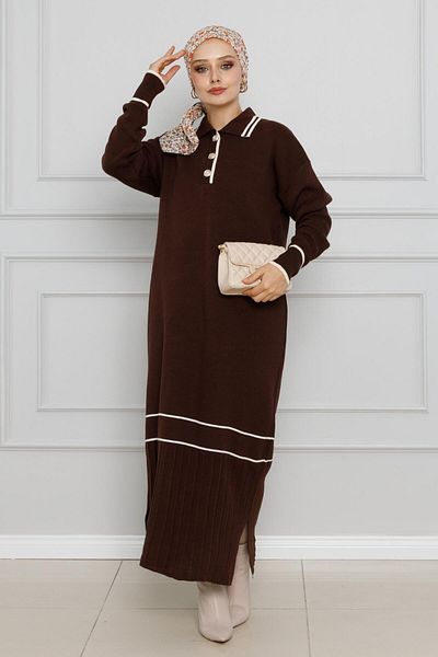 Sevitli Rochie maro din tricotaje cu decolteu polo