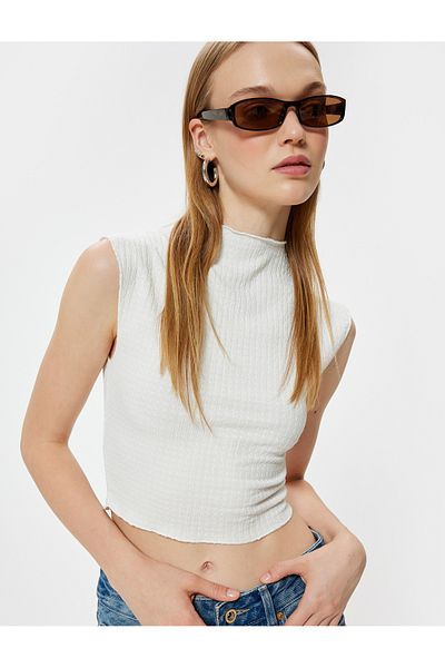 Koton Sleeveless Undershirt Slim Fit Textured Stand Collar