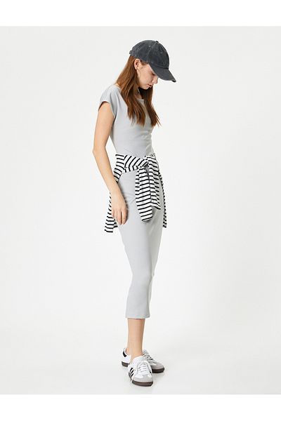 Koton Μολύβι Φόρεμα Midi Μήκος Slim Fit Κοντό μανίκι λαιμόκοψη
