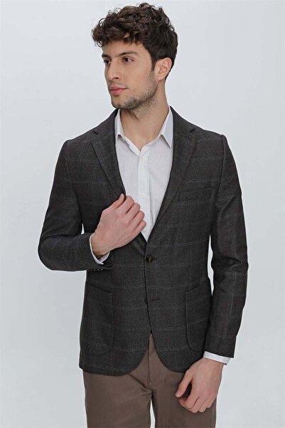 İmza Μπουφάν με μονόχρωμο γιακά με σκούρο καφέ σχέδιο χωρίς επένδυση 6 σταγόνων Comfort Fit Relaxed Cut 1002225172