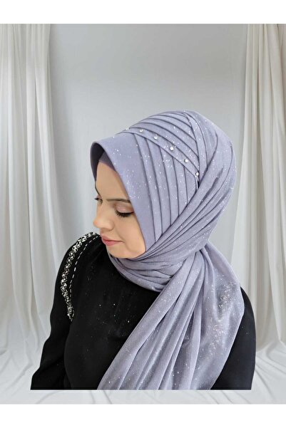 NurAy Simli Koyu gri taşlı model hazır duvak hazır şal hazır türban