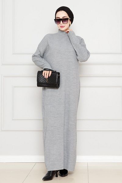 Sevitli Rochie din tricot cu nervuri gri