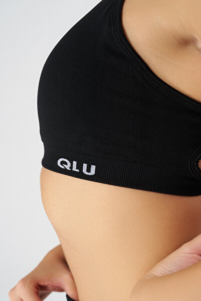 qlu Women's Black Seamless Bra - Lace-Up Back, Sports Bra