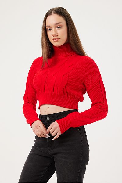 POODLE Pulover crop tricotat cu gât înalt pentru femei
