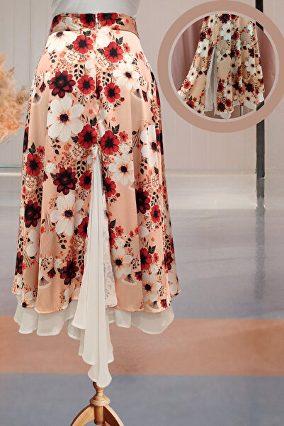 Due Stelle تنورة تانجو شفافة بتفاصيل شيفون - تصميم متحرك مع فتحات أمامية وخلفية