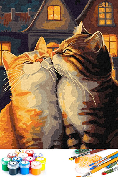 abbara Sayılarla Boyama Hobi Seti Çerçeveli Numaralı Tuval Fırça Boya Dahil Kasnaklı 40x50 Cm TEKİR AŞKI