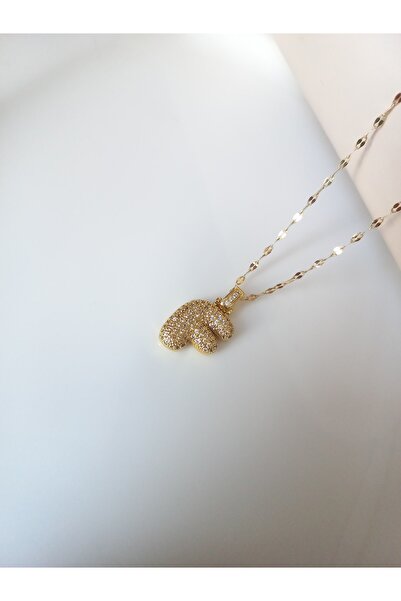 Tişt Accessory Kadın Zirkon Taşlı Balon Model F Harfli Çelik Kolye