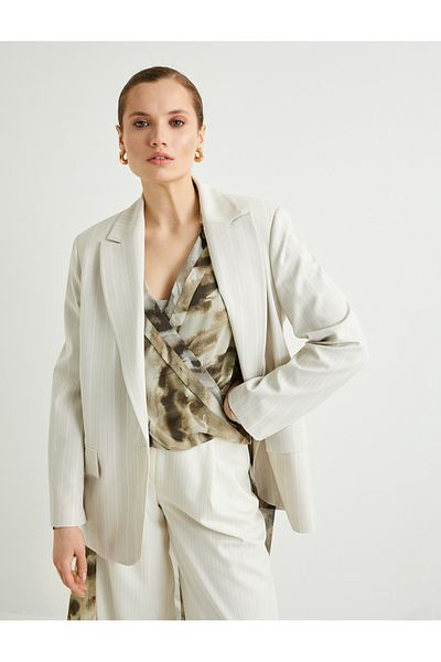 Koton Single Button Oversize Blazer Jacket - With Pockets