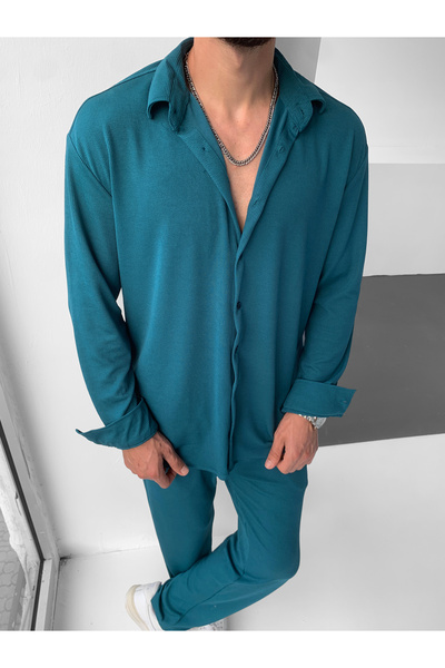 NO1 KONSEPT Σετ με μακρυμάνικο μπλε βενζίνης με χαλαρή εφαρμογή