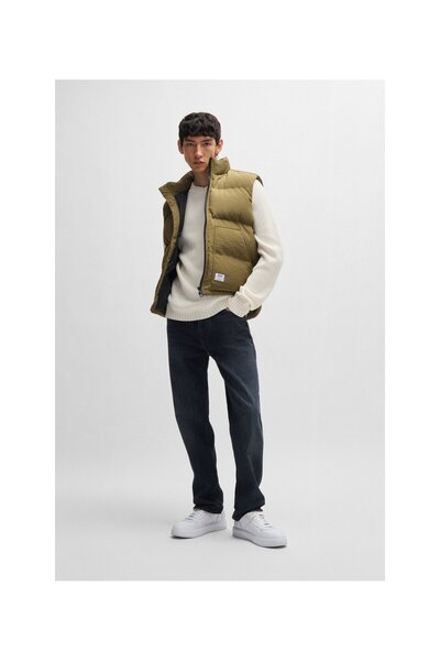 HUGO Logo rozetli ribanalı pamuk kumaştan kazak