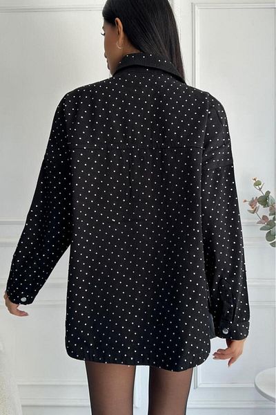 ZAROLİ Jachetă neagră de denim pentru femei oversize cu detaliu de piatră