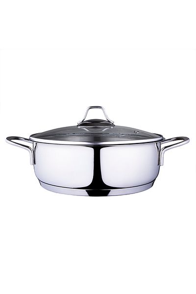 Serenk Oală modernistă din oțel inoxidabil 2,4 litri Oblate Karnıyarık 24 cm