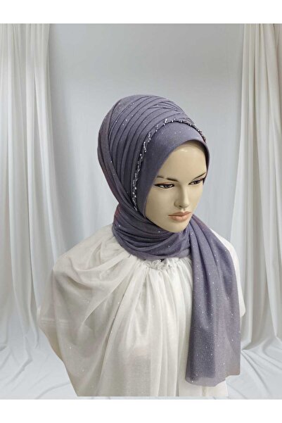 NurAy Koyu gri işlemeli hazır türban hazır şal hazır duvak