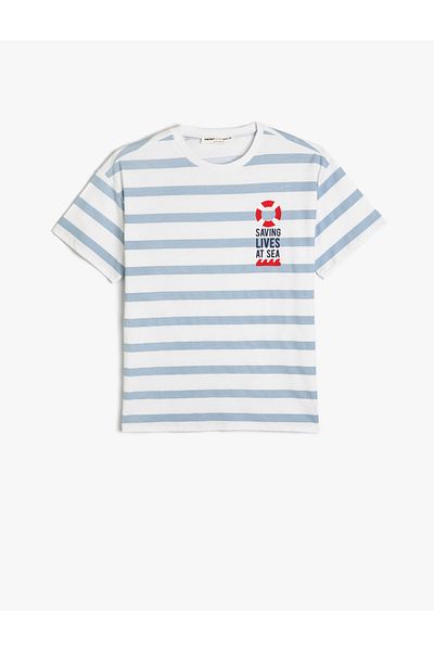 Koton Summer Cotton T-Shirt - Short Sleeve, Crew Neck, Print Detail