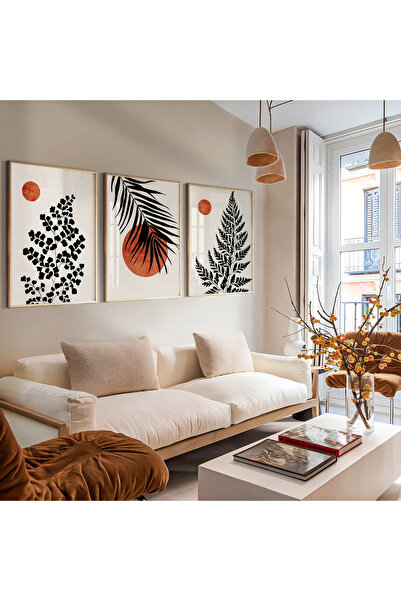 woodhomeworks Ahşap Çerçeveli 3 Lü Soyut Tablo Home Ev Salon Oturma Odası Yat...