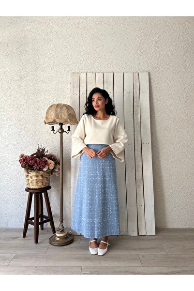 KÜÇÜĞÜM BUTİK Fusta lungă din tweed Baby Blue