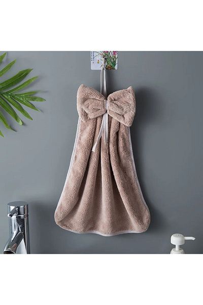 SB SizinBazar Beige 100% Cotton Bath Towel - Cute Hand Towel with Hanger 40*40 Cm