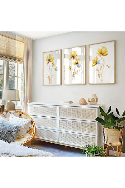 woodhomeworks Ahşap Çerçeveli 3 Lü Soyut Tablo Home Ev Salon Oturma Odası Yat...