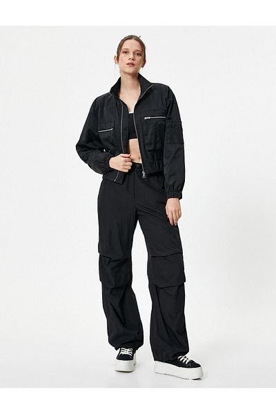 Koton Bomber Jacket Zippered Stand Collar Pocket