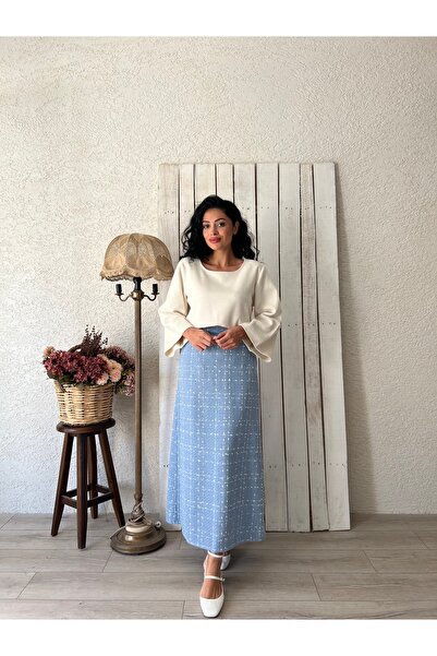 KÜÇÜĞÜM BUTİK Fusta lungă din tweed Baby Blue