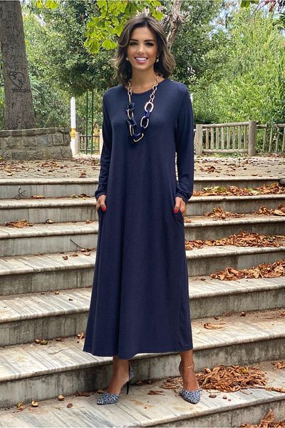 Nevin Kaya Moda Rochie din viscoză din lână moale angora bleumarin