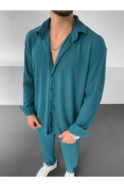 NO1 KONSEPT Costum cu mânecă lungă, albastru petrol, cu croială relaxată