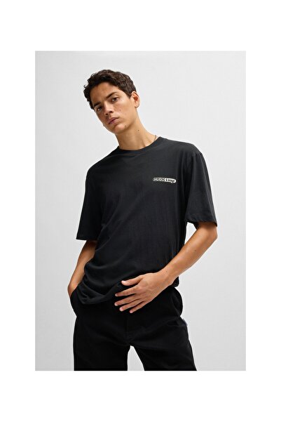 HUGO Grafik baskılı pamuklu penye tişört