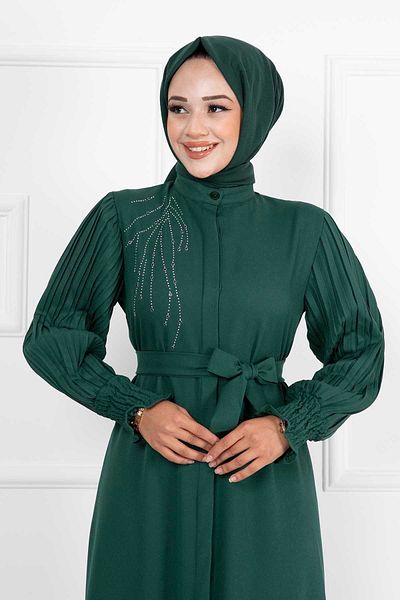 EBRUTESETTÜR Hijab Ferace with Pleated Detail on the Arms