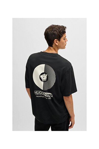 HUGO Grafik baskılı pamuklu penye tişört