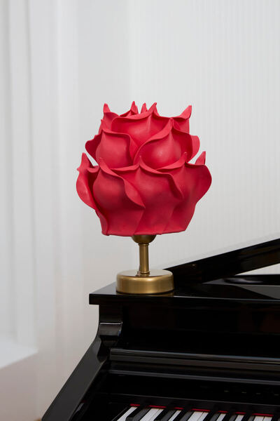 Maison Avf Kırmızı Eva Gül Tasarım Kablosuz Masa Lambası - Alt Eskitme Gold