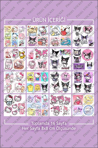 Piksel Grafik 16 Sheets Transparent Kuromi Sanrio Waterproof Sticker - My Melody Hello Kitty Cinnamoroll Sticker Set