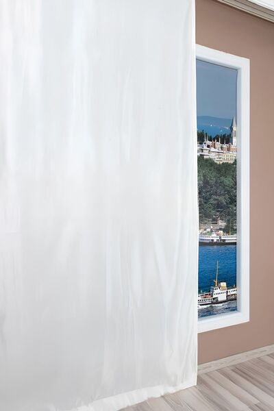 Emes Beyaz Saten Güneşlik Perde - Modern ve Işık Geçirmez Tasarım