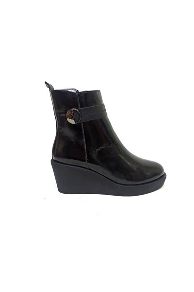 ALBİNİ ALBİNİ SİYAH RUGAN DERİ DOLGU TOPUK KADIN BOT AYAKKABI