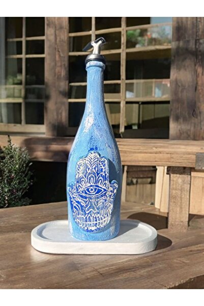 Mes Reves Mavi Boyalı Şans ve Bereket Simgesi Fatma'nın Eli Desenli Cam Şişe ...