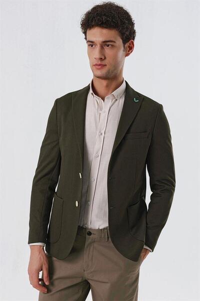 İmza Dark Khaki Patterned Swallow Collar Unlined 6 Drop Extra Slim Fit Slim Fit Casual Jacket1002230158