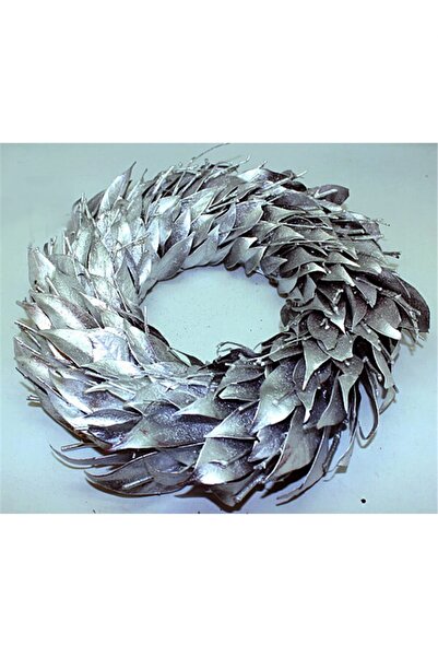 Parti Adresi Yılbaşı Kapı Süsü Yaprak Çelenk Gümüş 30 Cm