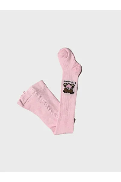 ALİŞ KİDS Girl's Cotton Teddy Bear Pattern Pink Washed Perfumed Soft Textured Pantyhose
