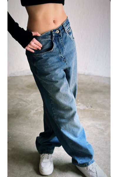 QİSSO Tibetan Baggy High Waist Streetwear Loose Casual Women Pants Jeans